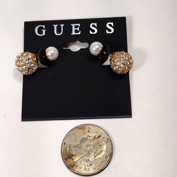 Guess Gold-tone Double Sided Sparkling Crystal Ball Stud Earrings - Picture 6 of 6